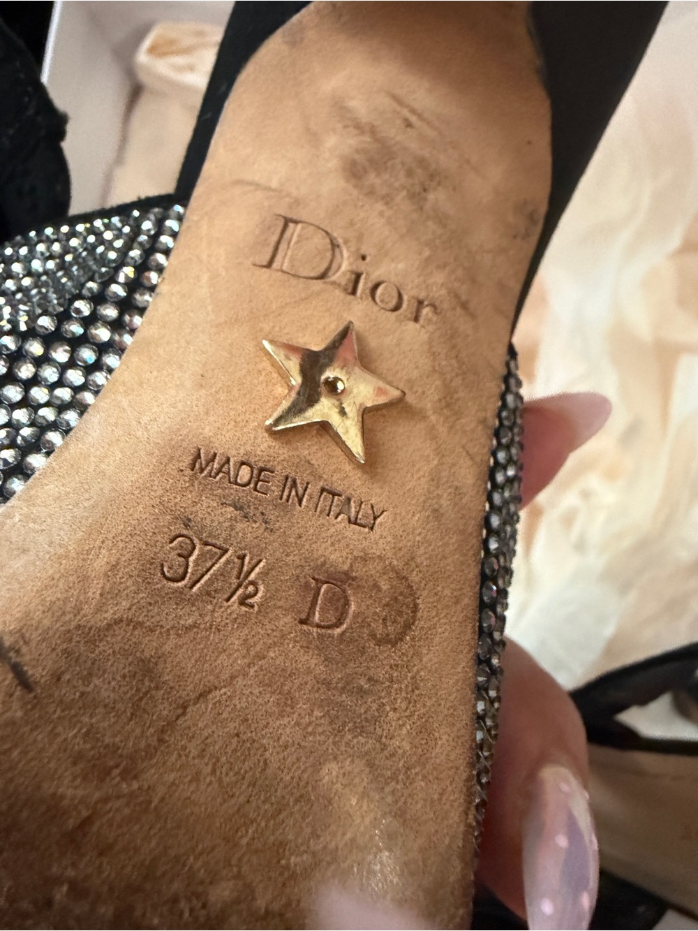 Dior Black Crystal Slingback Pumps with Logo Strap - Picture 3 of 3